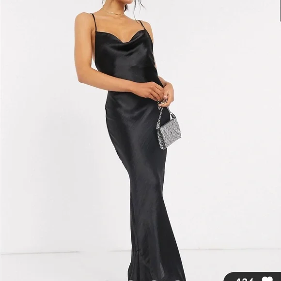 white christmas dresses ASOS DESIGN Cami Maxi Slip Dress In High Shine Satin With Lace Up Back main image 0